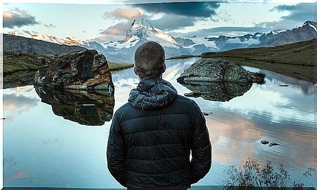 man observing landscape