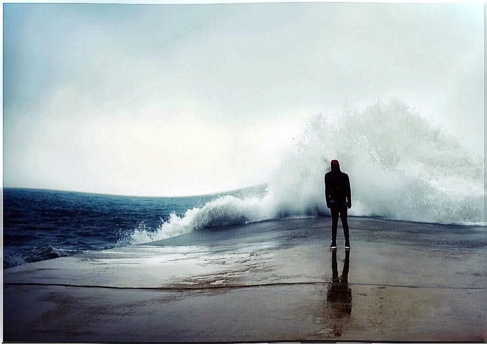 man facing rough sea