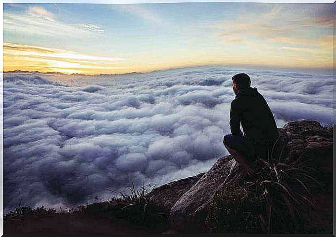 man observing cloud mattress