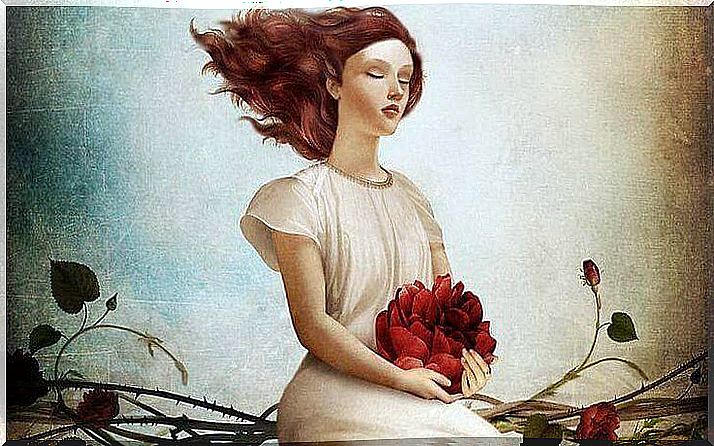 flower-in-hand woman