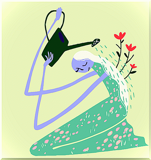 woman watering flowers