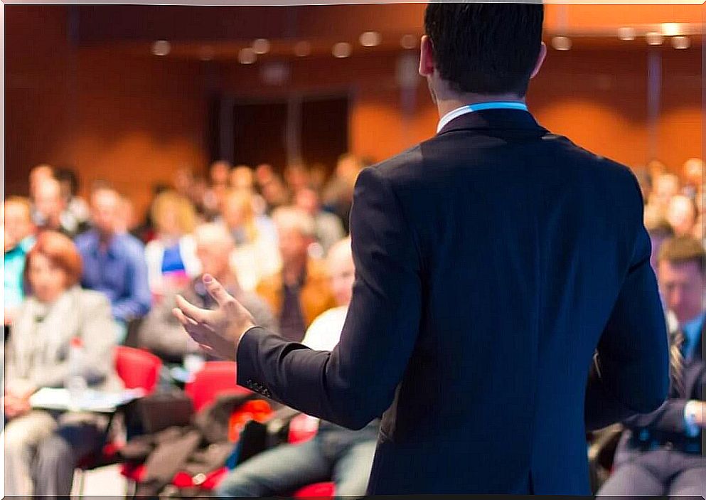 man giving lecture