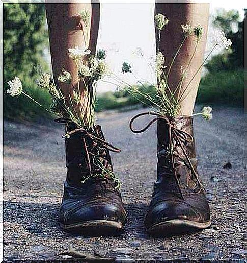 Legs-of-a-person-with-shoes-that-have-plants